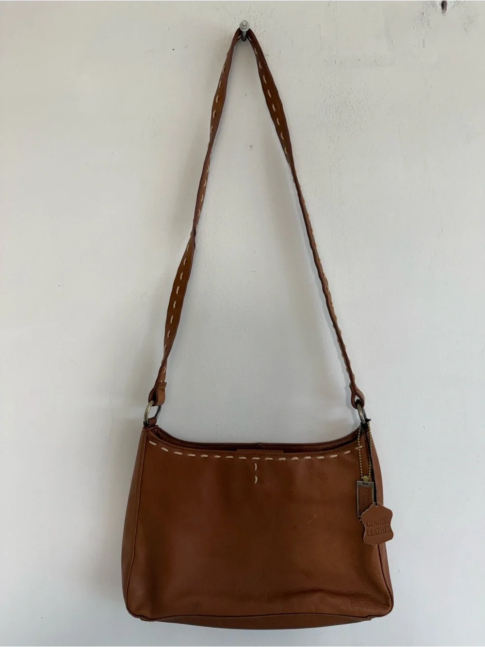 Covington Brown Leather Shoulder Bag with Stitch Detail